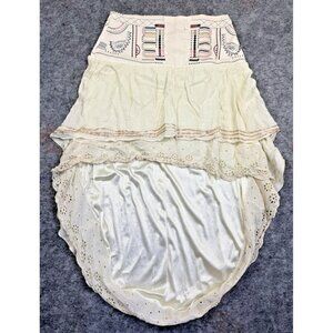 Nendu Geometric Cream Eyelet Lace Maxi Skirt High-Low Skirt Boho Large